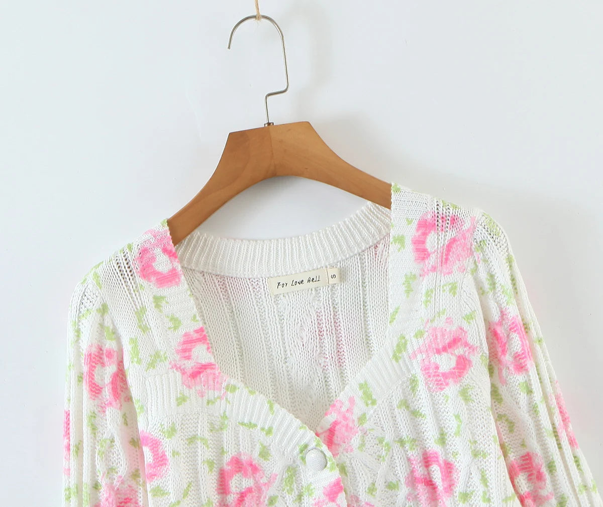 Autumn Retro Tie-dye Flower Print Cropped Cardigan Woman V neck Puff Long Sleeve Knitted Sweater Knitwear Jumper voguable