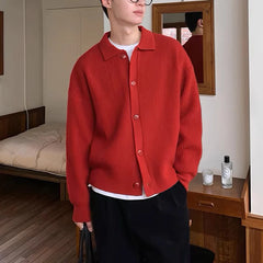 Men's Trend Red Green Daily Baggy Sweaters Button Cozy Knitted Cardiga Stylish Thermal Solid Color Long Sleeve Outerwears Male voguable