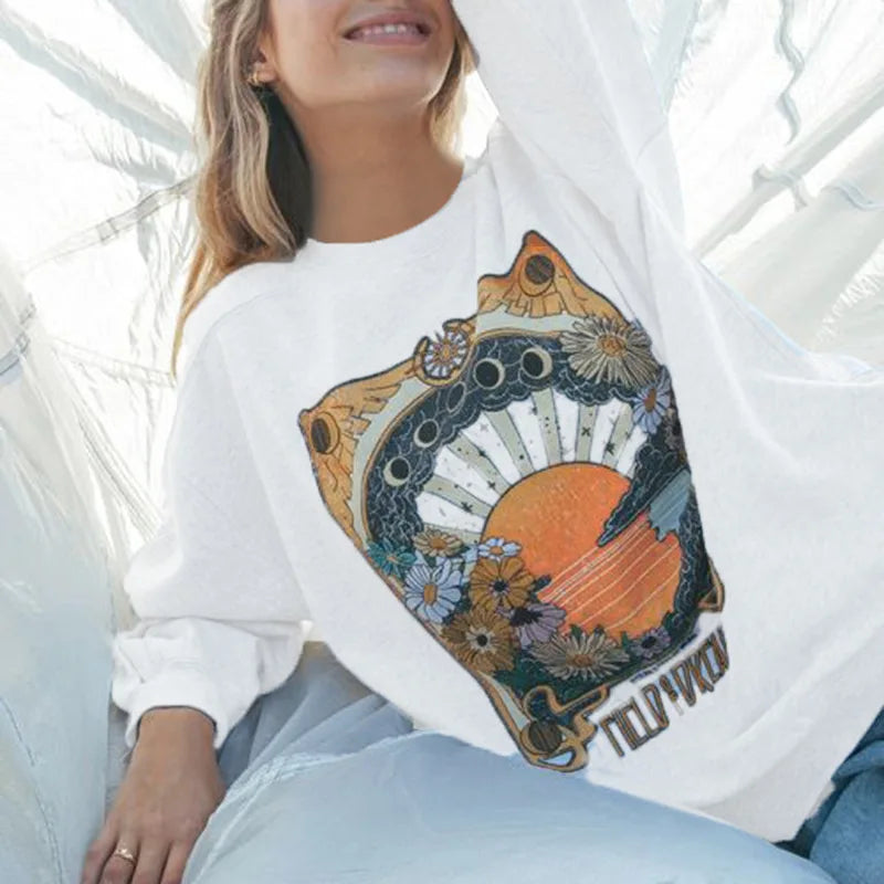 Women Sweatshirt Fashion Print Spring Autumn Cotton Loose Hoodies Casual Streetwear Long Sleeve Female O-neck Pullovers voguable