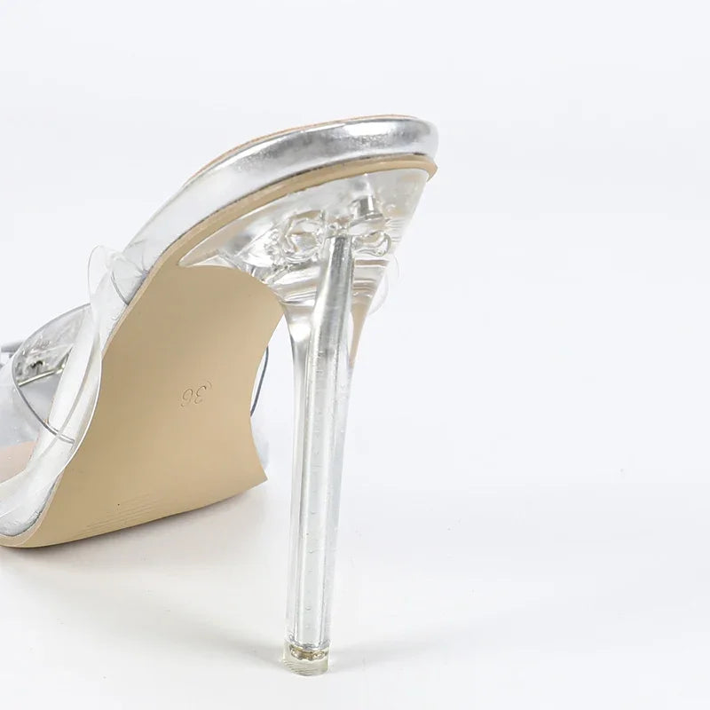 Voguable  Fashion PVC Transparent Buckle Strap Square Toe Women Sandals Sexy Thin High Heels Stripper Pumps Summer Shoes voguable