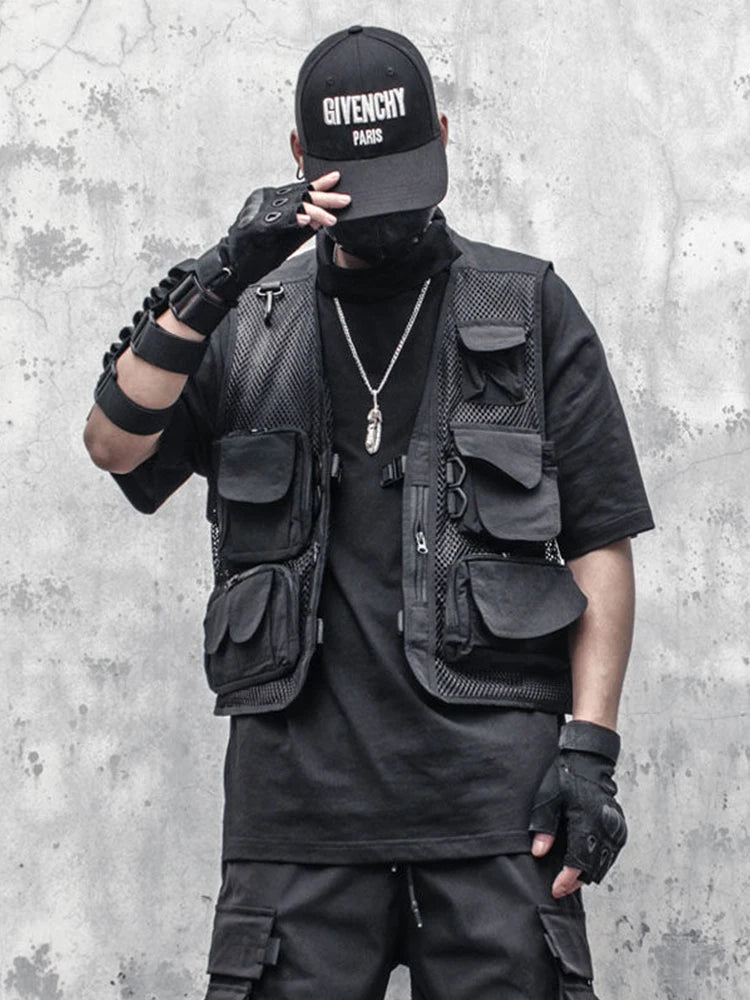 Techwear Black Cargo Biker Vest Without Sleeve Tank Tops Men Sleeveless Top Men  Clothing Japanese Streetwear Hip Hop voguable