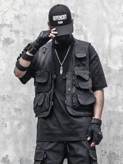 Techwear Black Cargo Biker Vest Without Sleeve Tank Tops Men Sleeveless Top Men  Clothing Japanese Streetwear Hip Hop voguable