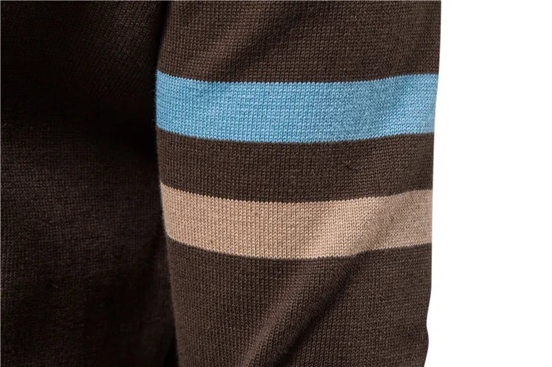100% Cotton Mens Zipper Cardigan Sleeve Striped  Autumn Winter Casual Patchwork Fashion Youth Knitted Sweaters For Men voguable