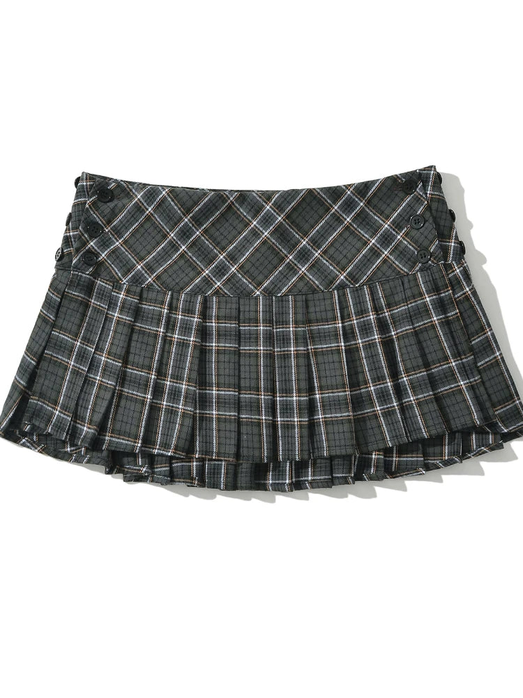 Chu Sau beauty 2024 Women New Fashion Preppy Style Plaid Printed Pleated Mini Skirt Hot Sweet Low Waist Sexy Super Short Skirts voguable