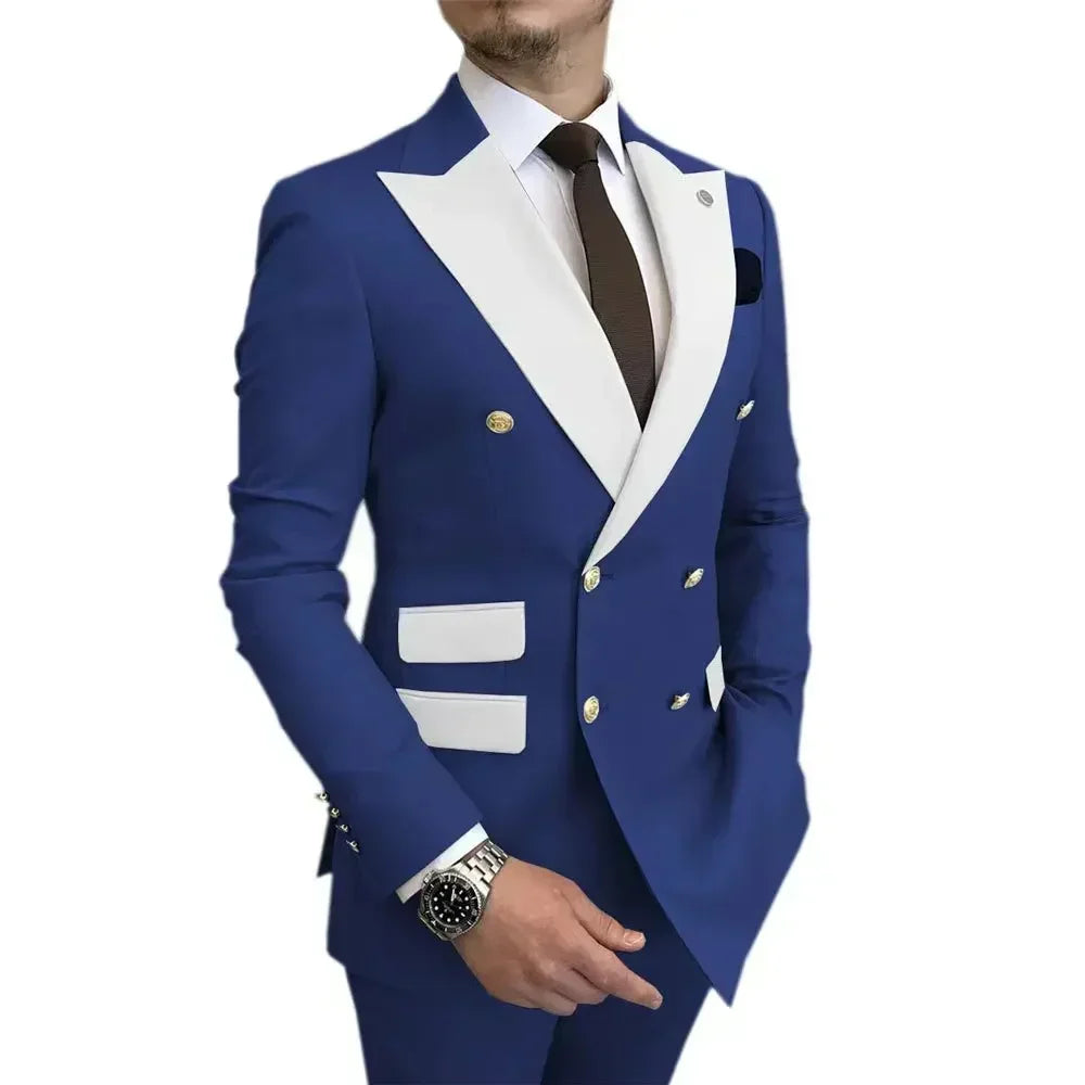 Voguable  Men's Modern Slim Fit Double Breasted Tuxedo Suit with Peak Lapel for Wedding Business Evening Party voguable