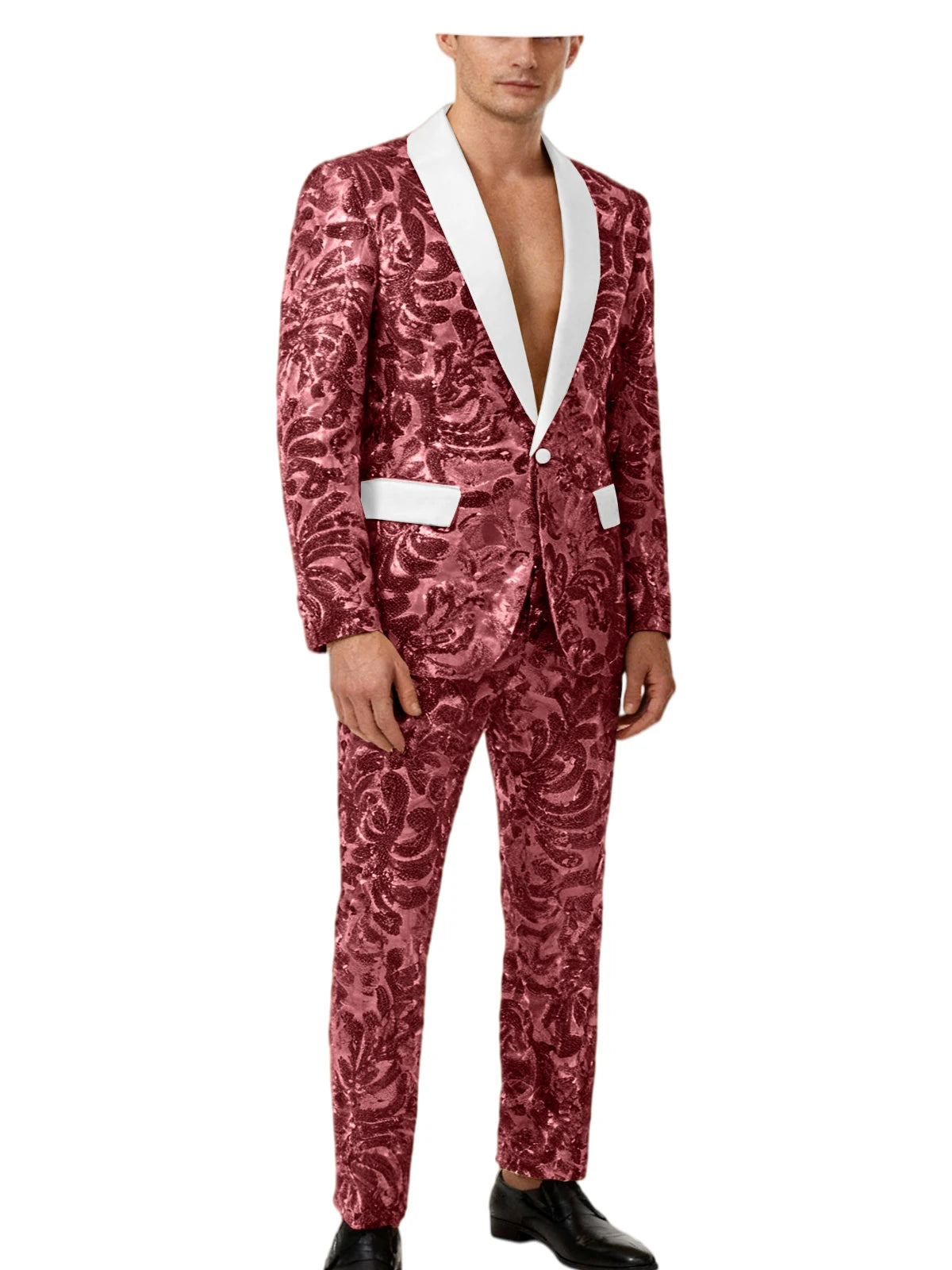 Voguable  Luxury Men's Sequin 2 Piece Set (Blazer+Pants) Shawl Collar 1 Button Slim Fit Sparkly Tuxedos Jacket Trousers for Wedding Party voguable