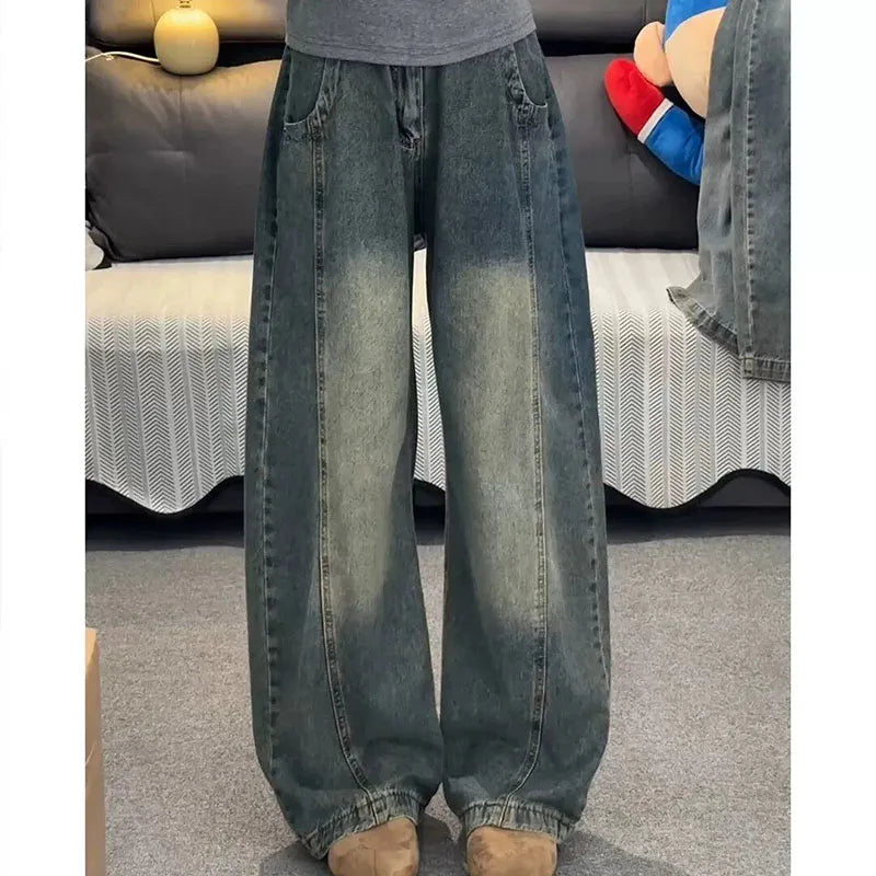 Voguable  Four Season Men women Jeans Korean Version Student Casual Pants High Street Straight Loose Wide Leg Jeans Retro Baggy Jean voguable