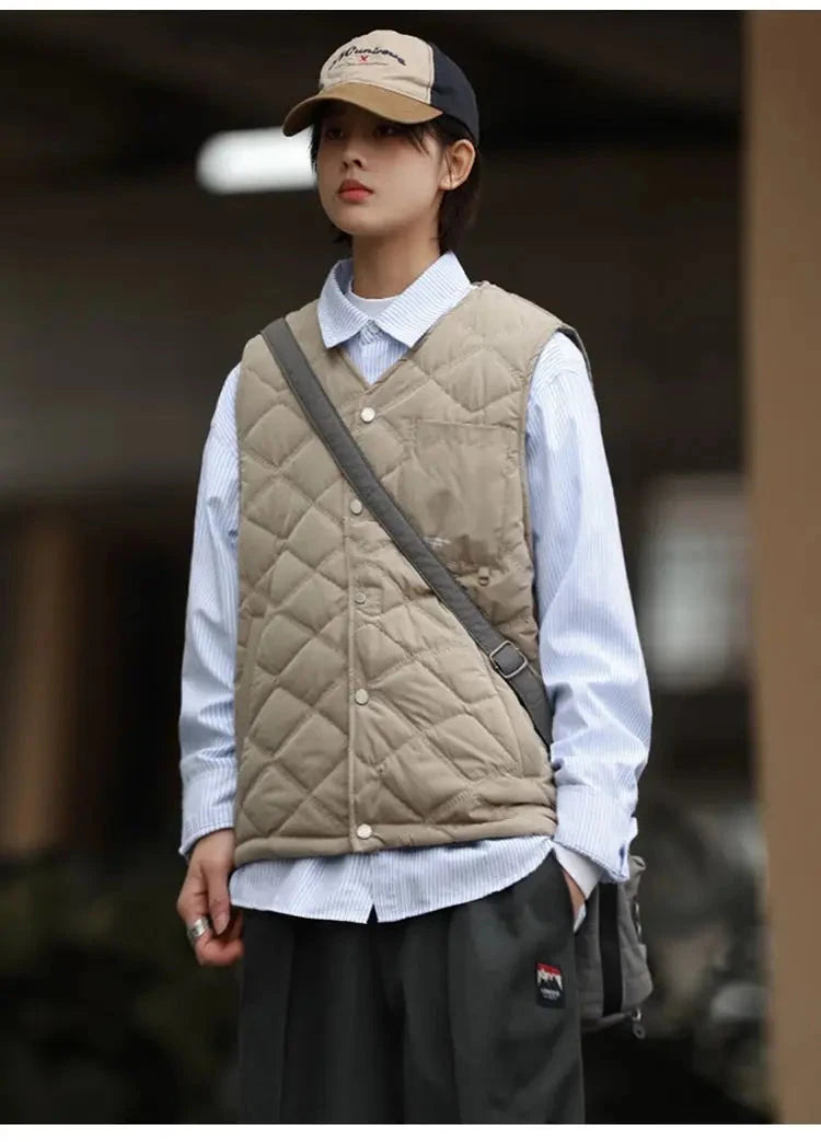 Cotton-layered Fashionable Vest Men with Autumn Winter Simple Casual Light Heated Inner Vest Cardigan Work Vest Top Aesthetic voguable