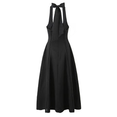 Vintage Elegant Black White Halter Midi Long Dresses Women A-line Slim Sexy Backless Dress Female Summer Party Robe voguable