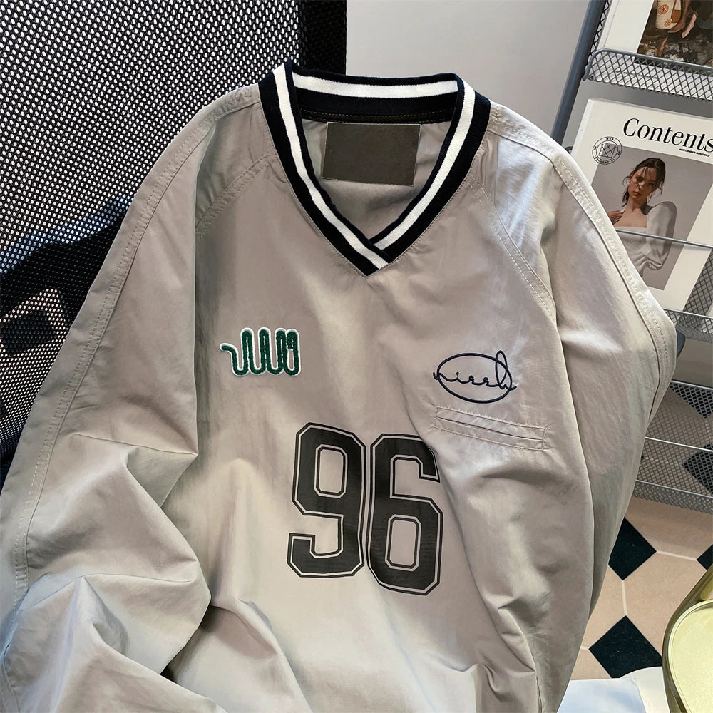 American Hip Hop Shirt Casual Sports V-neck Baseball Uniform Hoodie Women's Autumn Chic Hong Kong Retro College Jersey Jacket voguable
