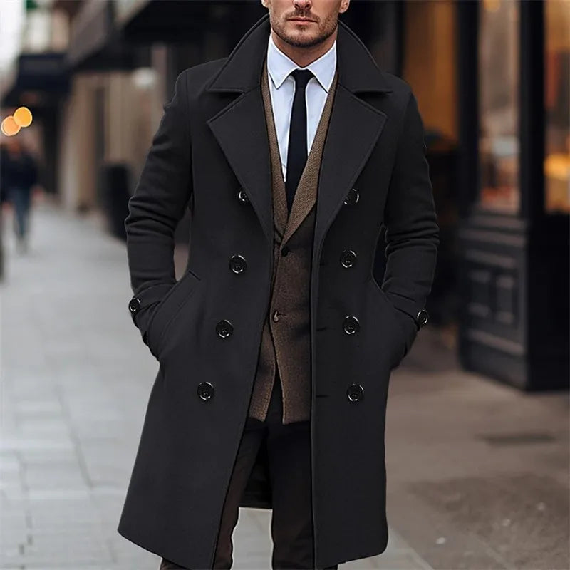 Autumn Winter Men's Woolen Coats Business Casual Fashion Double Breasted Long Woolen Trench Male England Style Wool Blends Coat voguable