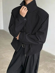 Black Short Autumn Suit Jacket Male College Preppy Wearing American Baseball Uniforms with High-end Shoulder Pad Jacket Chic voguable