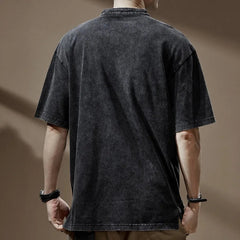 Voguable  Nostalgic Washed Summer New Polo Shirt Men's Heavy Fermentation Short-sleeved T-shirt Loose O-neck Half-sleeved T-shirt voguable