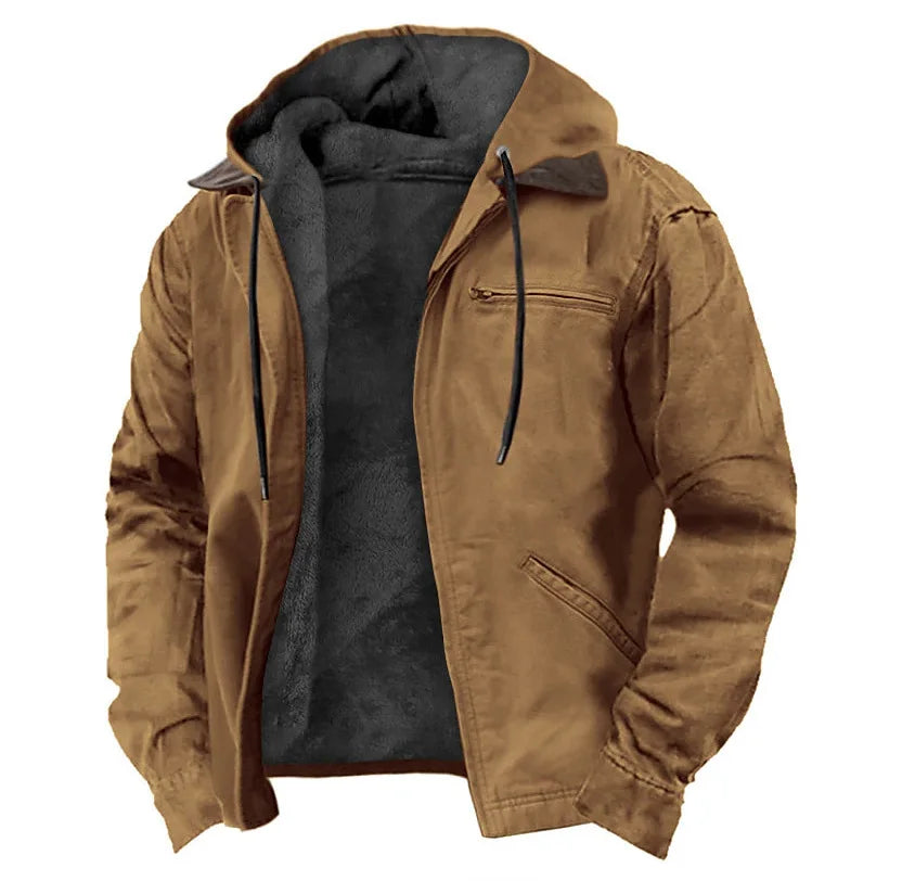 Winter New Men Casual Jackets Hooded Zipper Pocket Fashion Solid Color Fleece Warm Outerwear Male Outdoor Hooded Hoodie Coats voguable