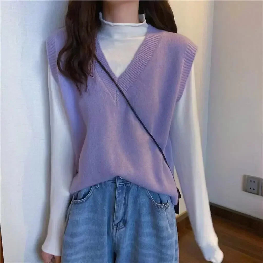 Women's Sweater Yellow Vest Short Knit Tops for Woman Green Crop V-neck Korean Style Winter Thermal Blouse Tall Long Sleeve Warm voguable