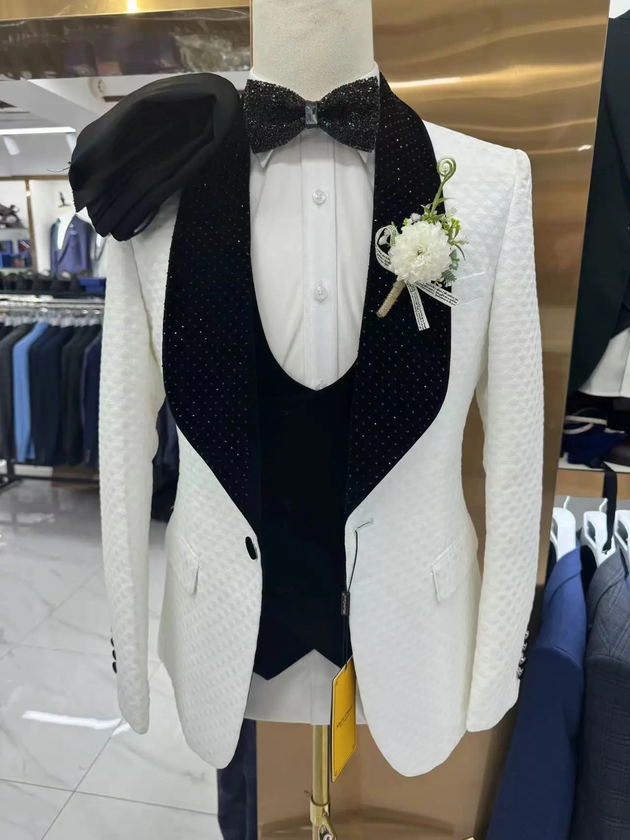 Man Suit Fine Pressed Diamond Men's Wedding Casual Host Suit 3 Pieces   Wedding Suits for Men voguable