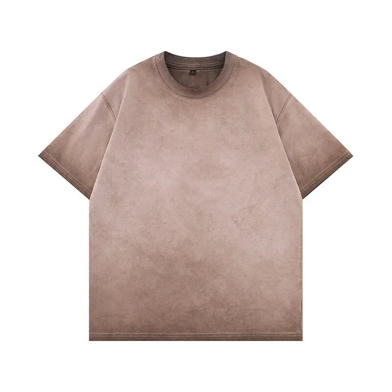 Mens Gradient Washed Loose Crew Neck Tee Streetwear Vintage Distressed Oversized Tshirt man Casual Fashion Trendy Basic Top 2025 voguable
