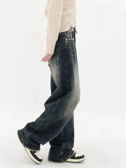 Women's Harajuku Style Loose Wide Leg Jeans Autumn Winter Street Fashion Retro Straight Loose Denim Trousers voguable