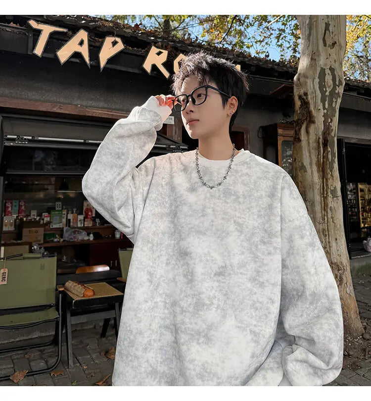 2025 Spring Casual Fashion Tie-dye Hoodies for Men Sweatshirt O Neck Black White Hip Hop Pullover Streetwear Korean Harajuku voguable