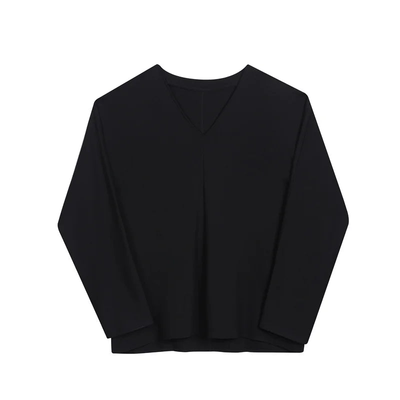 Men Casual T-shirt Long sleeves V neck shirt Solid color Sweatshirt Male Jogging Tracksuit Homme Athletic Shirt Tops