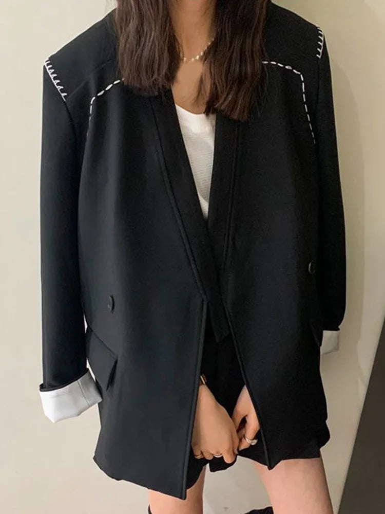 Streetwear Loose Purple Blazer Women Long Sleeve Casual Oversize Suit Coats Fashion Fall New Korean Female Design V Neck Outwear voguable