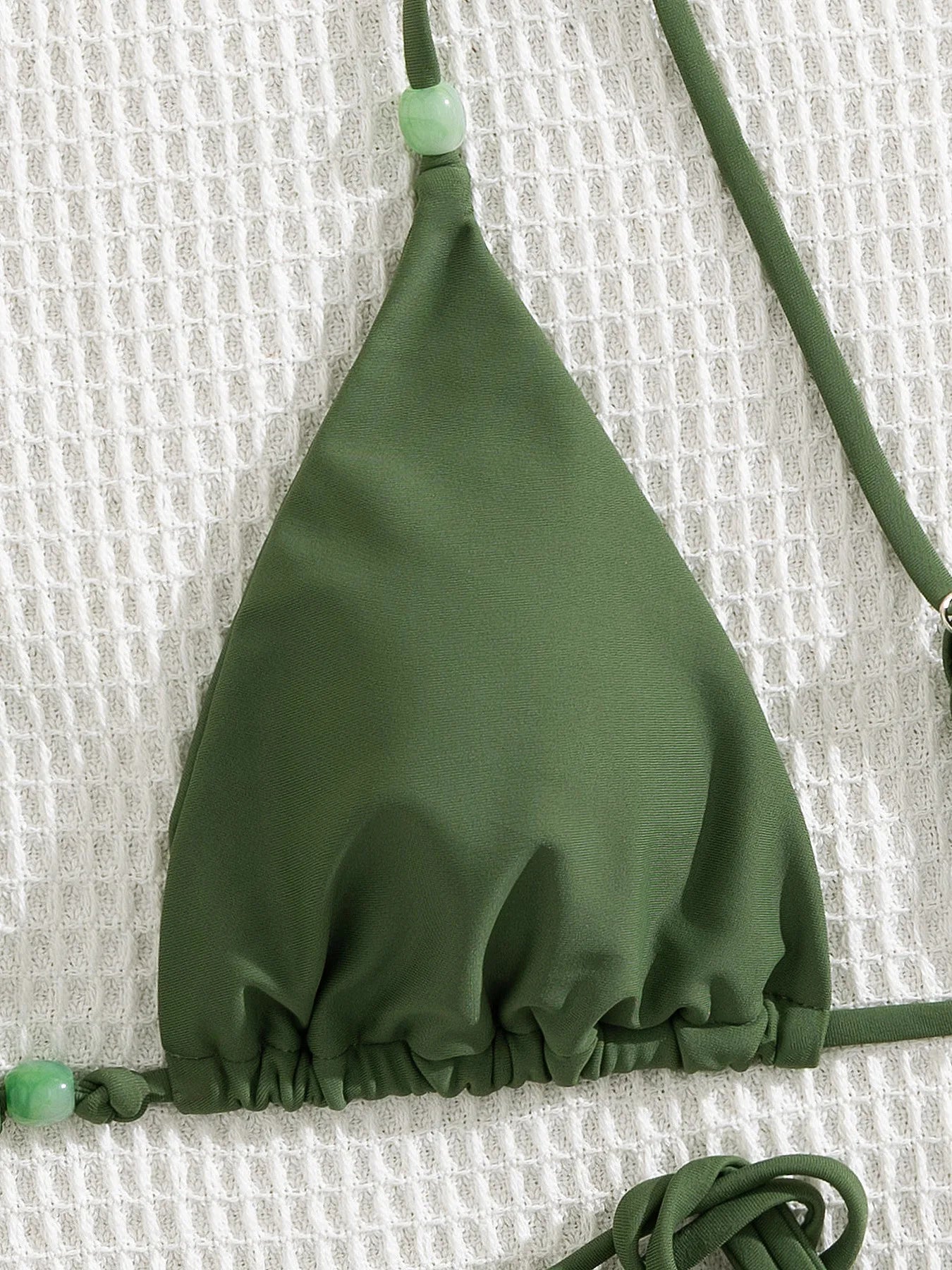 Voguable  Sexy Green Bikini Women Bead String Push Up Bra Tie Side Bandage Thong Swimsuit Summer Bathing Suit Backless Micro Swimwear voguable
