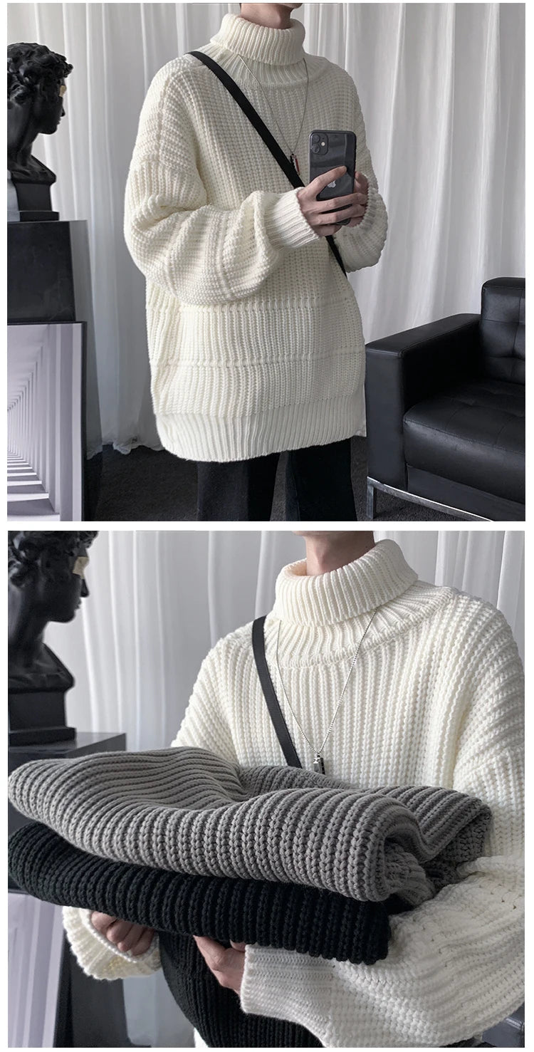 Autumn Winter Mens Casual Turtleneck Pullover Men's Long Sleeve Rollneck Sweater Korean Style Fashion Warm Knitted Sweater voguable