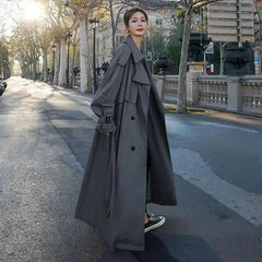 Korean Long Women Windbreaker Autumn Fashion Double Breasted Belt Casual Coats Elegant Office Lady Solid All Match Outerwear New voguable