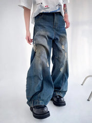 Voguable Hip Hop Ripped Jeans Men High Street Male Distressed Denim Wide Leg Pants Casual Trousers Vintage Streetwear Loose voguable