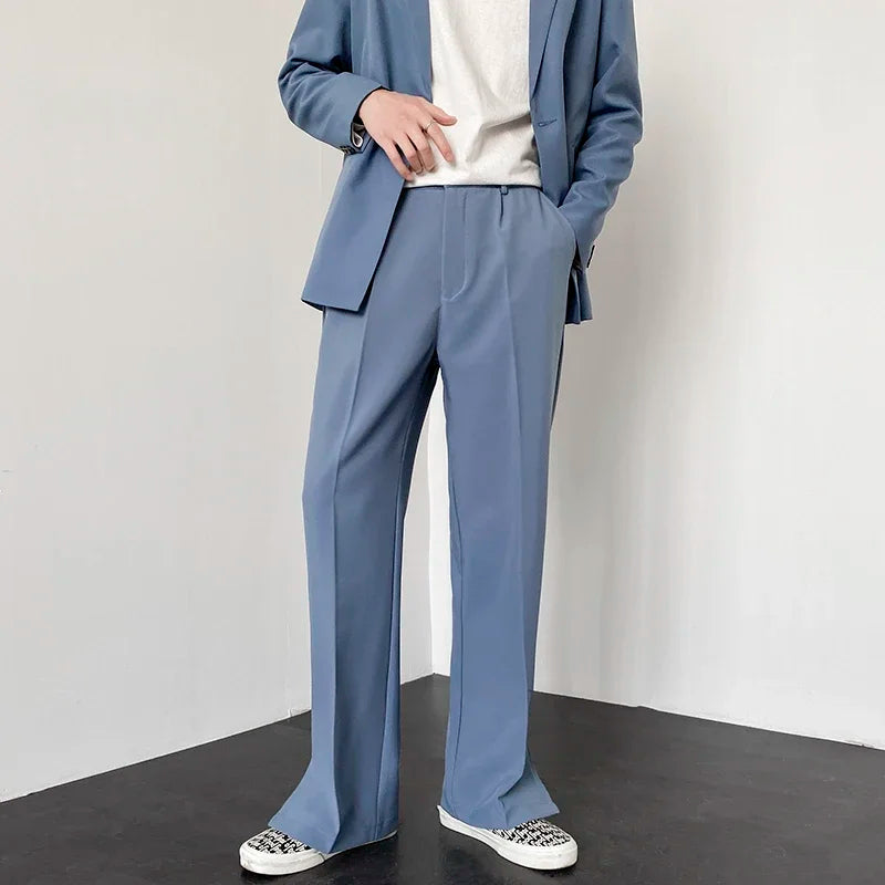 Men Straight Casual Pants  Summer New Korean Style Baggy Personality Slit Wide Leg Blazer Pants Trousers Male Streetwear voguable