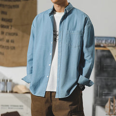 Autumn New Men's Long Sleeve Denim Shirt Classic Black Blue Loose Lapel Collar Coats Fashion Korean High Street Male Clothes Top voguable