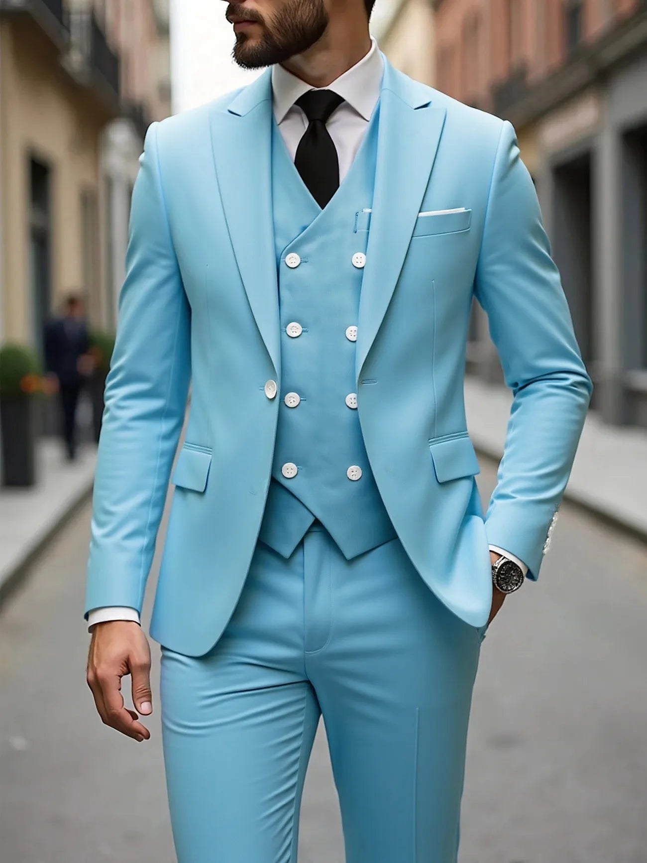 Voguable  Dark Grey High Quality Men Suits Slim Fit Single Breasted Peak Lapel Elegant Groom 3 Piece Jacket Pants Vest Male Sets voguable