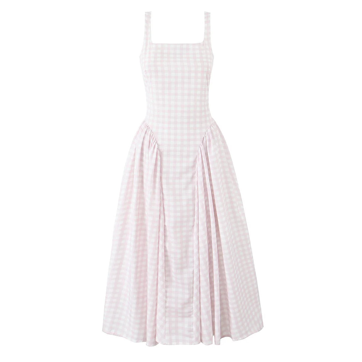 Lace Up Bandage Plaid Sling Dress Women Elegant Square Neck Low Waist A-line Midi Summer Dresses Holiday Party Robe 2025 voguable