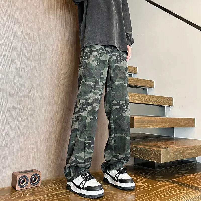 camouflage Jeans Men straight Pants patchwork male jean Fit Patchwork Streetwear Men's Trousers Denim Large size Hip Hop voguable