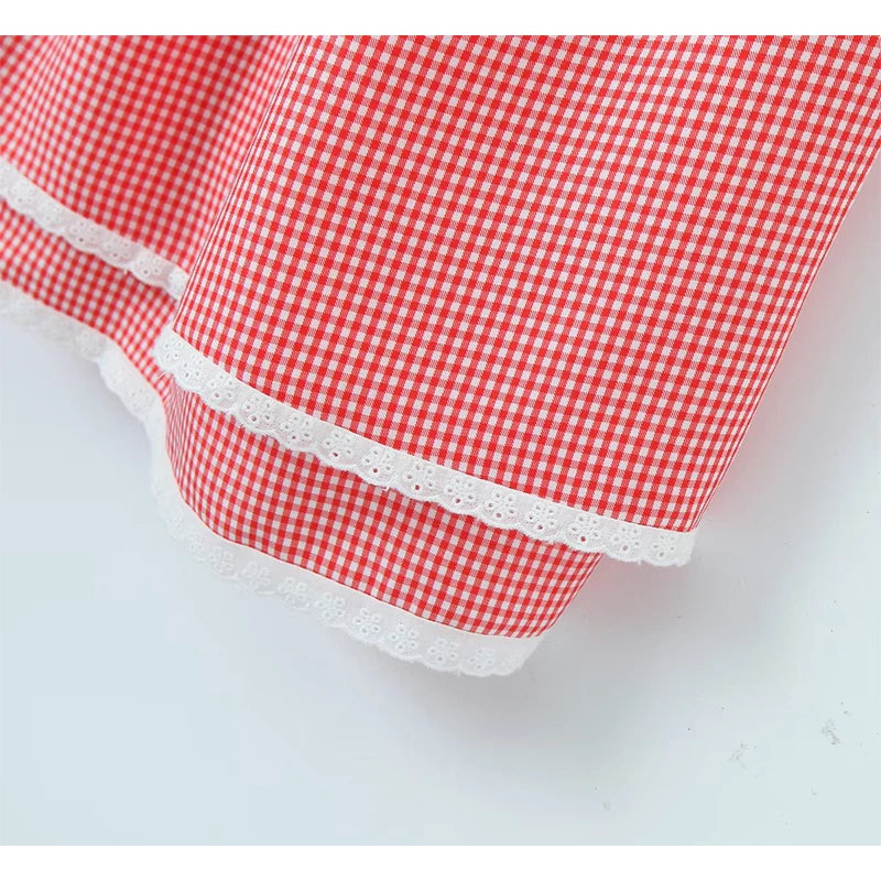 Women Lace Spliced Plaid Sling Mini Dress Sexy Sleeveless Back Lacing Up Ladies Party Skater Robe Summer Dresses voguable