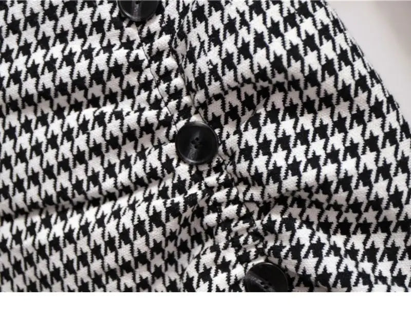 Trumpet Houndstooth Vintage High Waist Buttons Women's Skirt Korean Fashion Mermaid Mid-Calf Long Skirts For Women Spring voguable