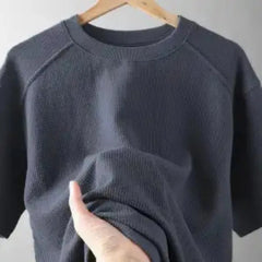 Voguable  American Retro Raglan Short-sleeved T-shirt for Men Loose Casual Solid Color Versatile Bottoming Shirt Comfortable Pullover Top voguable