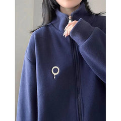 Women Zip Hoodie Thicken Fuzzy Fleece Sweatshirts Lamb Wool Zipper Thickened Oversize White Stand Collar Coats Soft Outerwear voguable