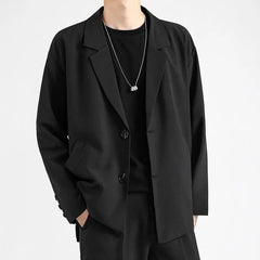 Male Elegant Casual Blazer Jacket Spring Autumn Versatile Loose Black Casual Jacket American 2025 New High Street Men's Suit voguable