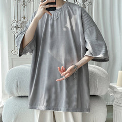 Ice Silk Striped Oversized Cool T Shirts Men Summer Half Sleeve Fashion Harajuku T-Shirt Male Solid Simple Daily Casual Tees gotmes-shop