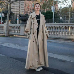 Korean Long Women Windbreaker Autumn Fashion Double Breasted Belt Casual Coats Elegant Office Lady Solid All Match Outerwear New voguable