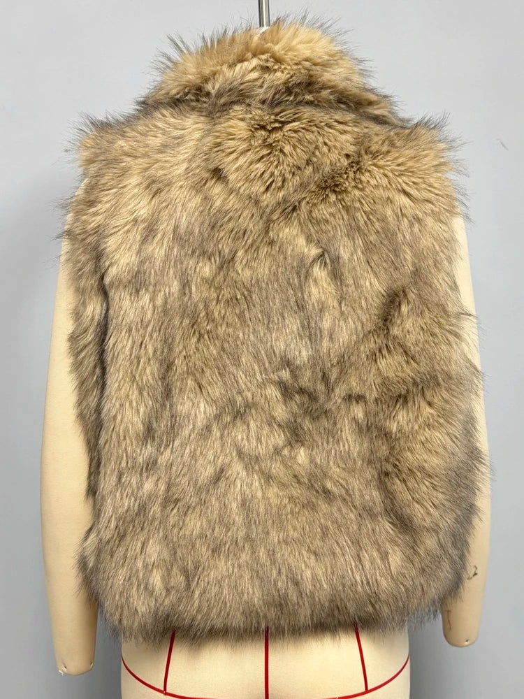 Voguable  Sexy Faux Fur Sleeveless Vests for Women Cropped Jackets Fashion Slim Autumn Winter Thick Warm Furry Short Coats Female voguable