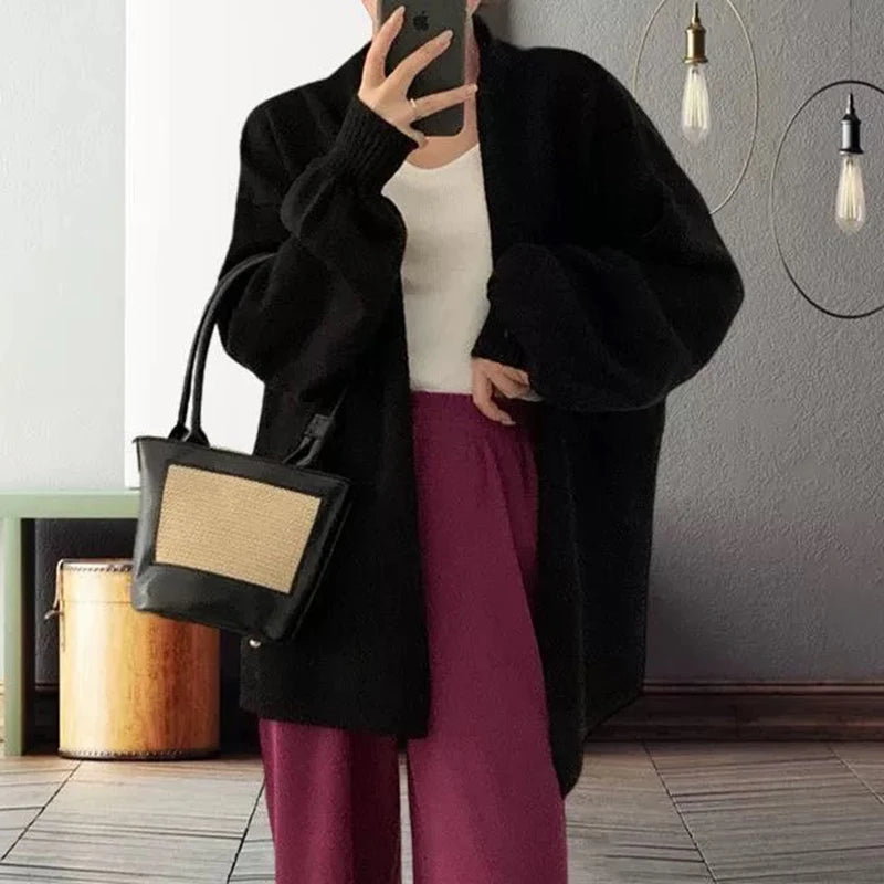 Oversized Open Front Knit Cardigan for Women Comfy Sweater Coat Female Open-front Duster Cardi Casual Chic Autumn Winter Outfit voguable