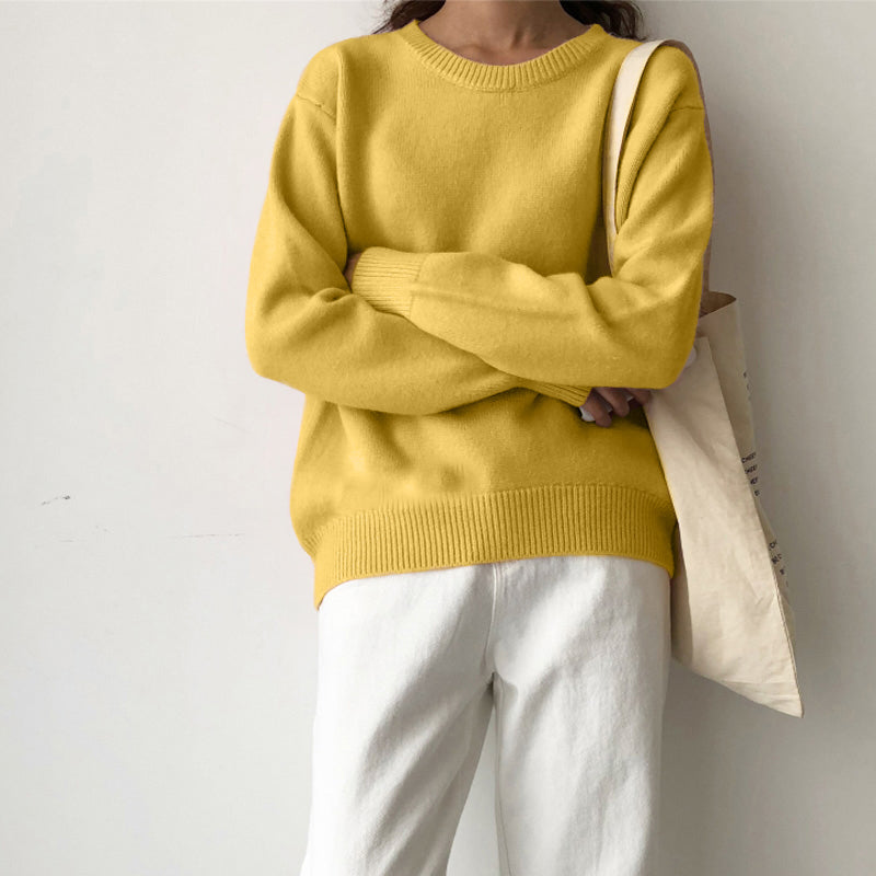 Cashmere Elegant Women Sweater Oversized Knitted Basic Pullovers O Neck Loose Soft Female Knitwear Jumper voguable