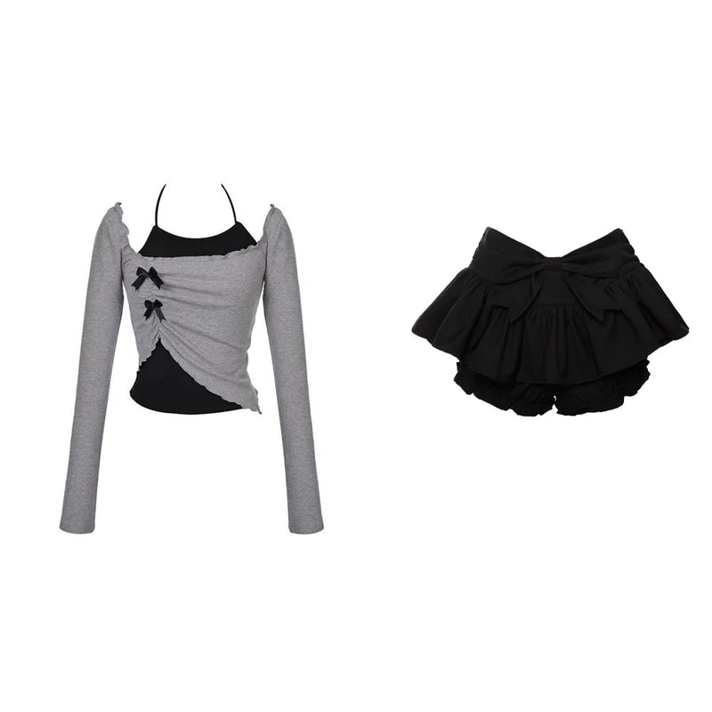 Voguable Korean Fashion 2 Piece Set Skirt Slim Y2k Crop Tops Casual Vintage Black Mini Skirt Kawaii Sweet Suit Woman Summer Chic voguable