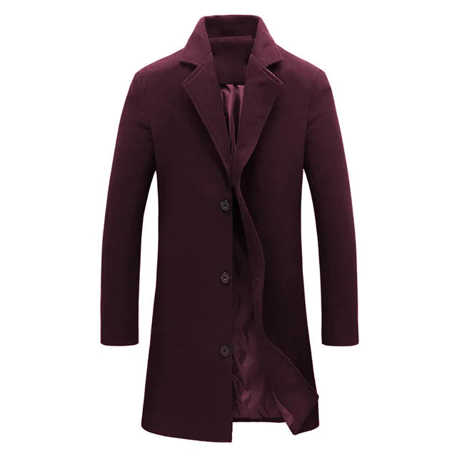 Autumn Winter Fashion Men's Woolen Coats Solid Color Single Breasted Lapel Long Coat Jacket Casual Overcoat Plus Size 5 Colors voguable