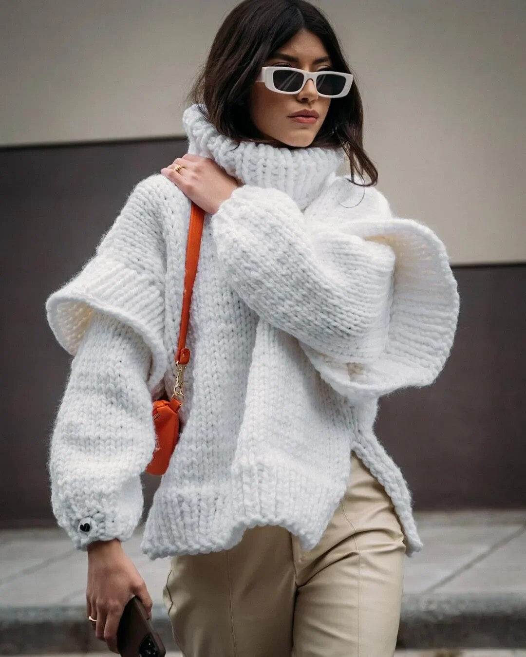 Women Solid Knit Turtlrneck Sweater Casual Oversize Lantern Long Sleeve Thick Warm Pullover New Autumn Winter Loose Top Knitwear voguable
