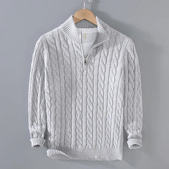 Voguable  Autumn Winter New Men pullover Sweater Men's Stand Collar Half Zip Cotton 100% Thickened Knit Solid Color High Street Clothes voguable