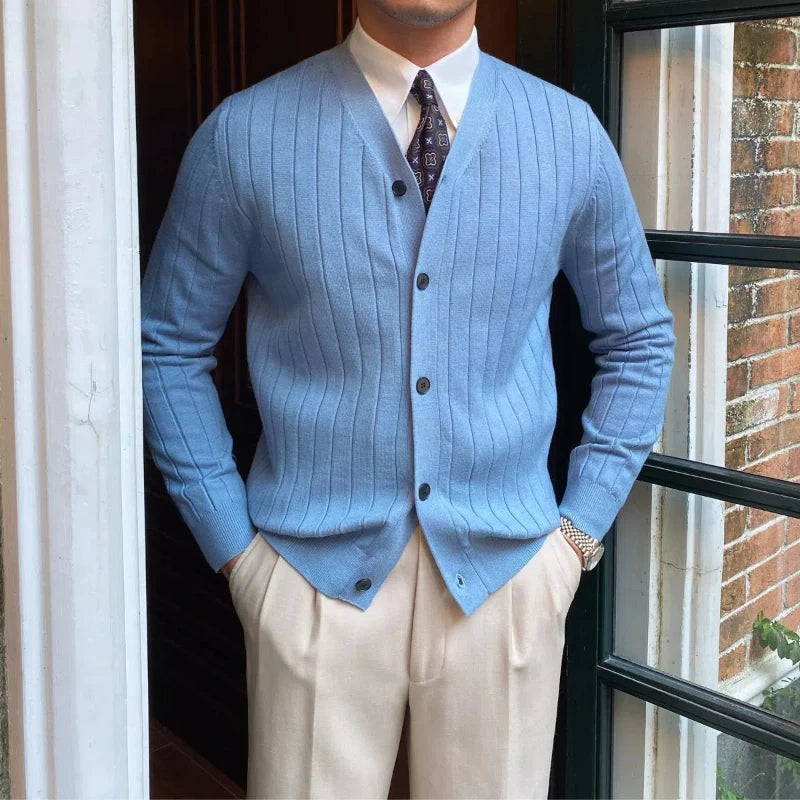 Japan Style Trend Autumn Cardigan Sweaters Men Clothing V-Neck Solid Button Business Casual Office Long Sleeve Slim Knitted Tops voguable