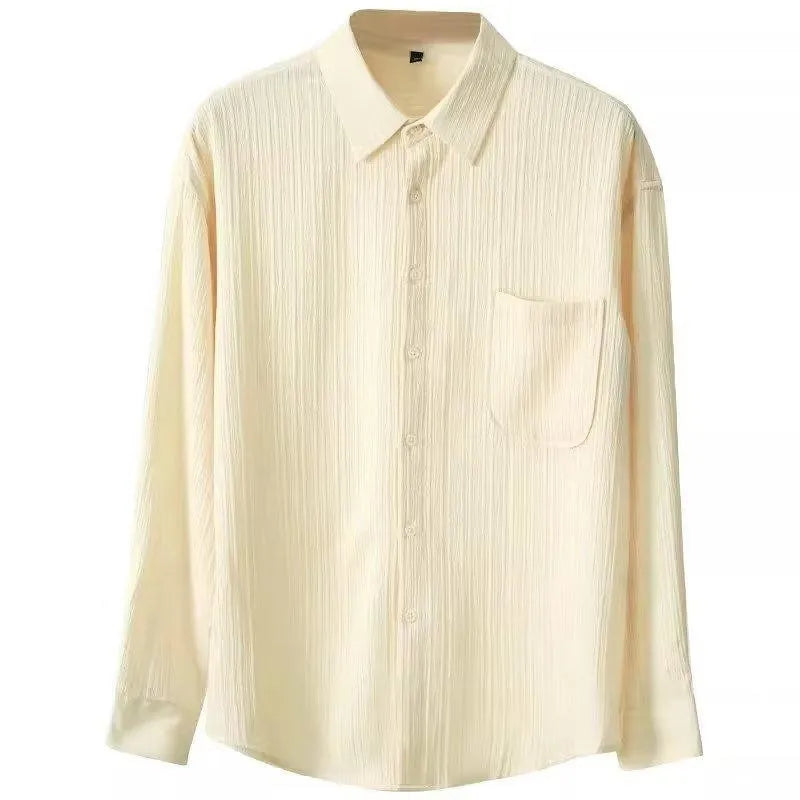 Autumn Clothing Men's Luxury Suit Collar Draped Shirts Retro Leisure Korean Popular Clothes Button-down Long Sleeve Solid Color voguable